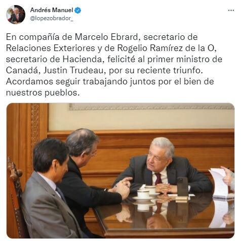 AMLO felicita a Trudeau