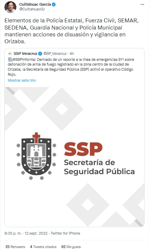 Un líder criminal muerto y 3 detenidos fue el saldo de la balacera de Orizaba, Veracruz