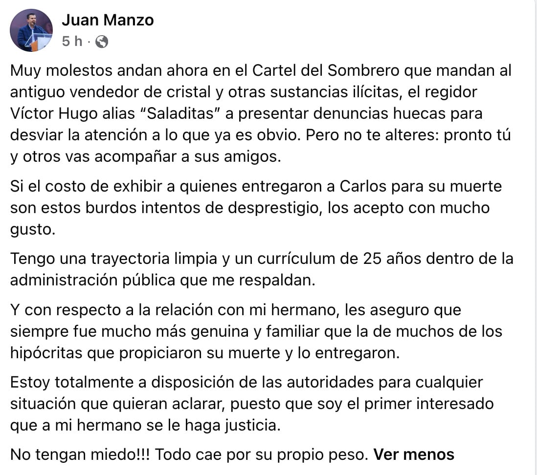 Juan Manzo responde a denuncia por presunta delincuencia organizada