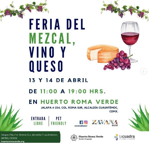 Feria del mezcal, vino y queso, 13 y 14 de abril CDMX