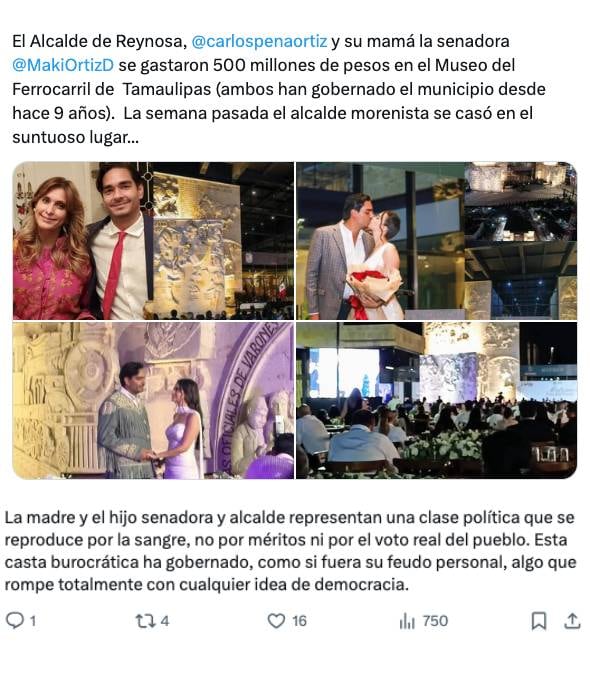 Críticas contra Carlos Peña Ortiz, alcalde de Reynosa, por boda en el Museo del Ferrocarril