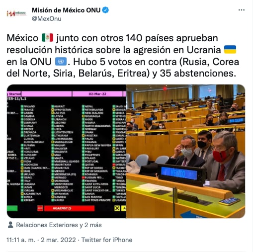 México vota a favor de Ucrania