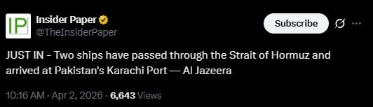 Dos buques cruzan el Estrecho de Ormuz y llegan a Pakistán