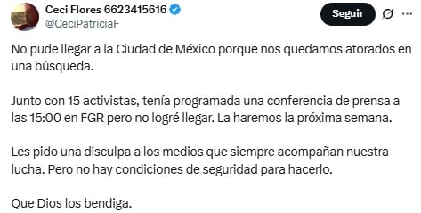 Ceci Flores explica su ausencia ante la FGR.