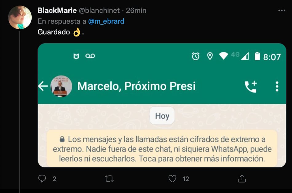 Marcelo Ebrard comparte su WhatsApp en Twitter