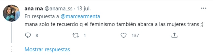 Comentario en contra del tuit transfóbico