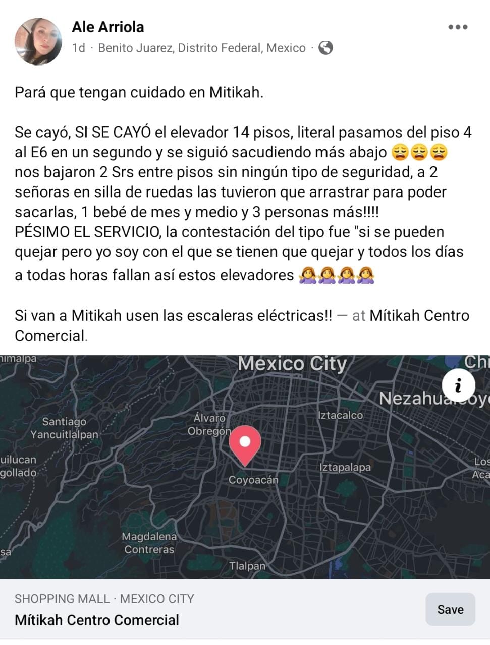 Denuncia por caída del elevador en centro comercial Mitikah