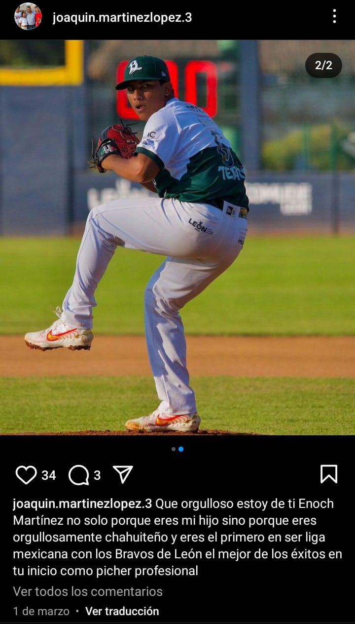 Hijo de Joaquín Martínez López es pitcher de los Bravos de León