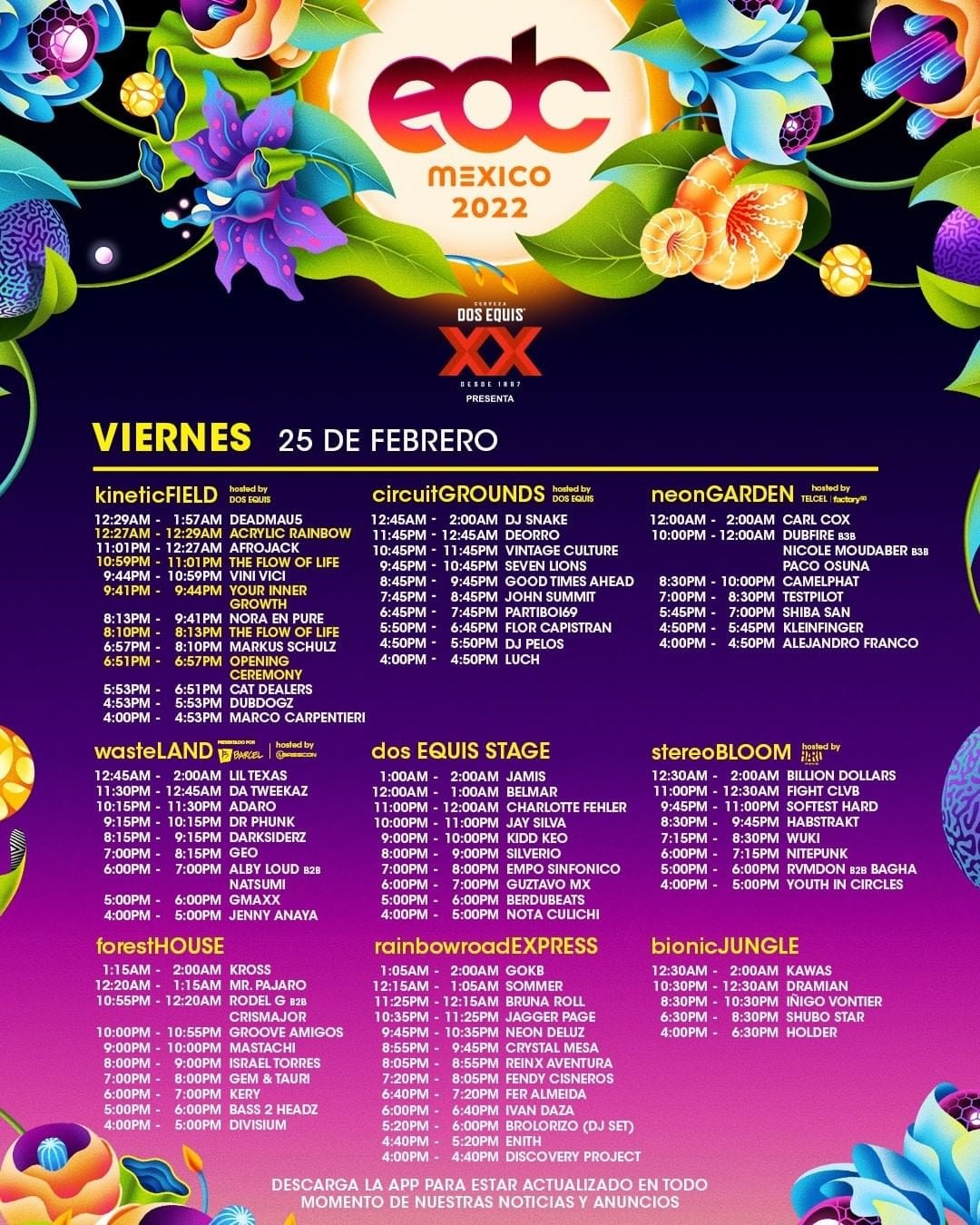 Lineup EDC 2022; viernes 25 de febrero