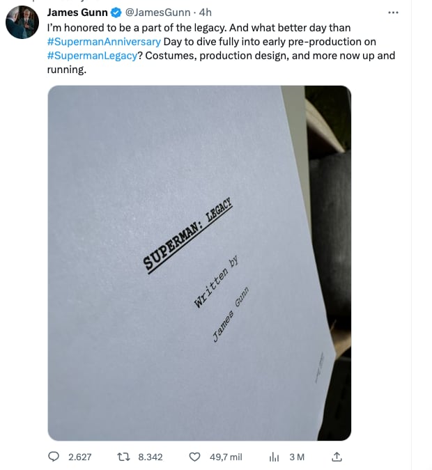 James Gunn ya terminó el guion de Superman: Legacy
