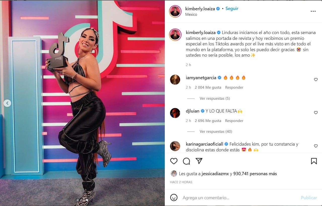 Kimberly Loaiza gana premio especial en los TikTok Awards