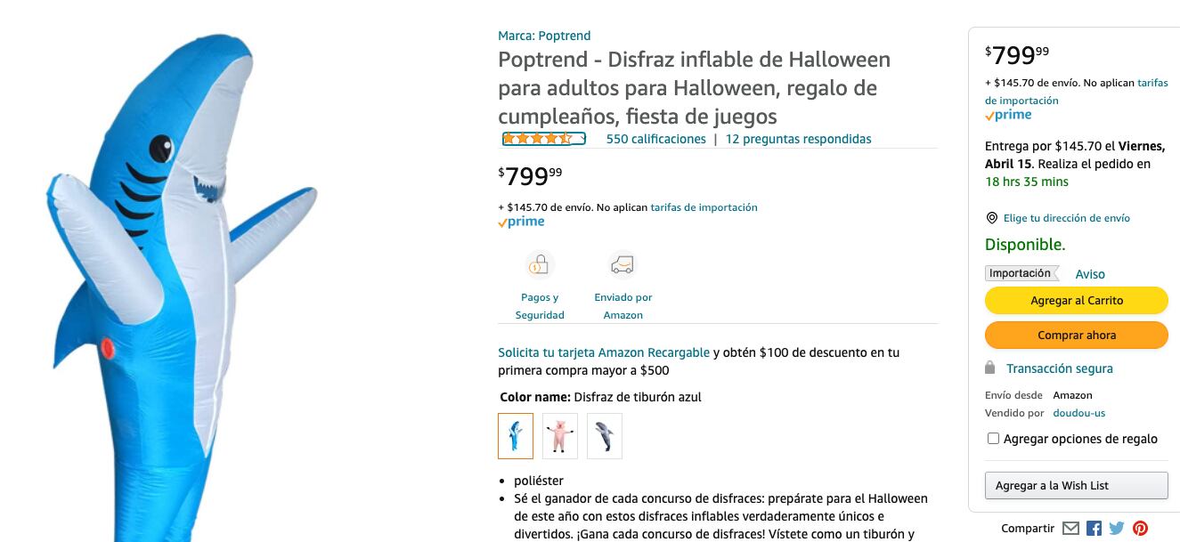 Disfraz de tiburón de Bad Bunny