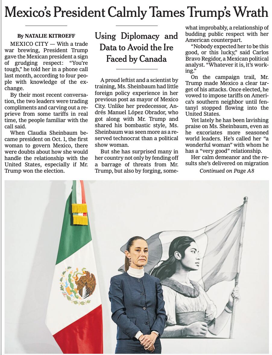 The New York Times destaca postura de Claudia Sheinbaum ante Donald Trump