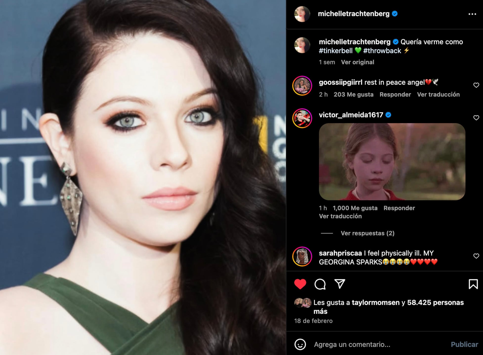 La última foto de Michelle Trachtenberg en Instagram
