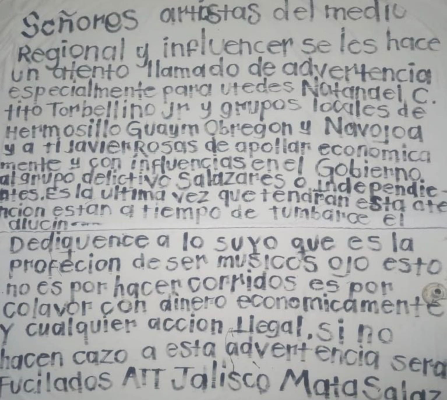 Narco manta contra Natanael Cano hallada en Hermosillo