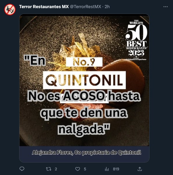 Restaurante Quintonil de la CDMX entra en lso mejores 10 del muno pero lo recuerdan por su acoso sexual