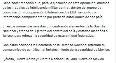 Defensa informa la muerte de El Mencho en operativo en Tapalpa, Jalisco.