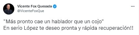 Vicente Fox desea recuperación de AMLO