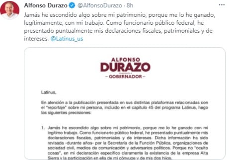 Tuit de Alfonso Durazo.