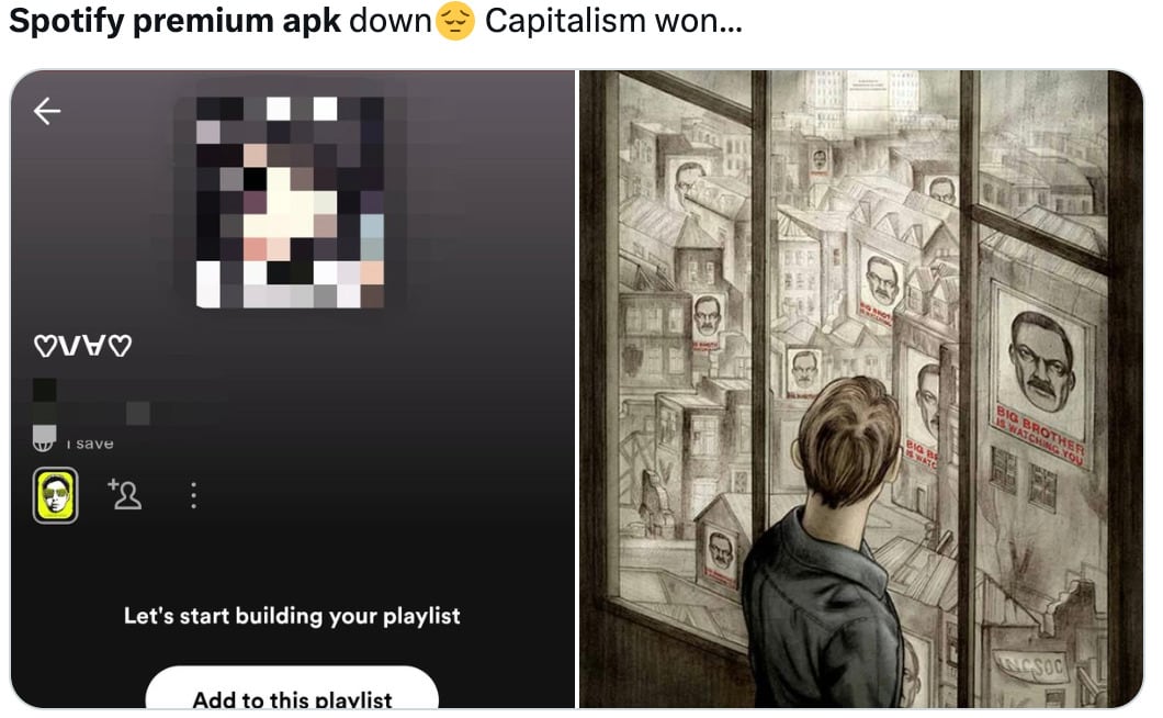 Memes de la caída de Spotify Premium APK