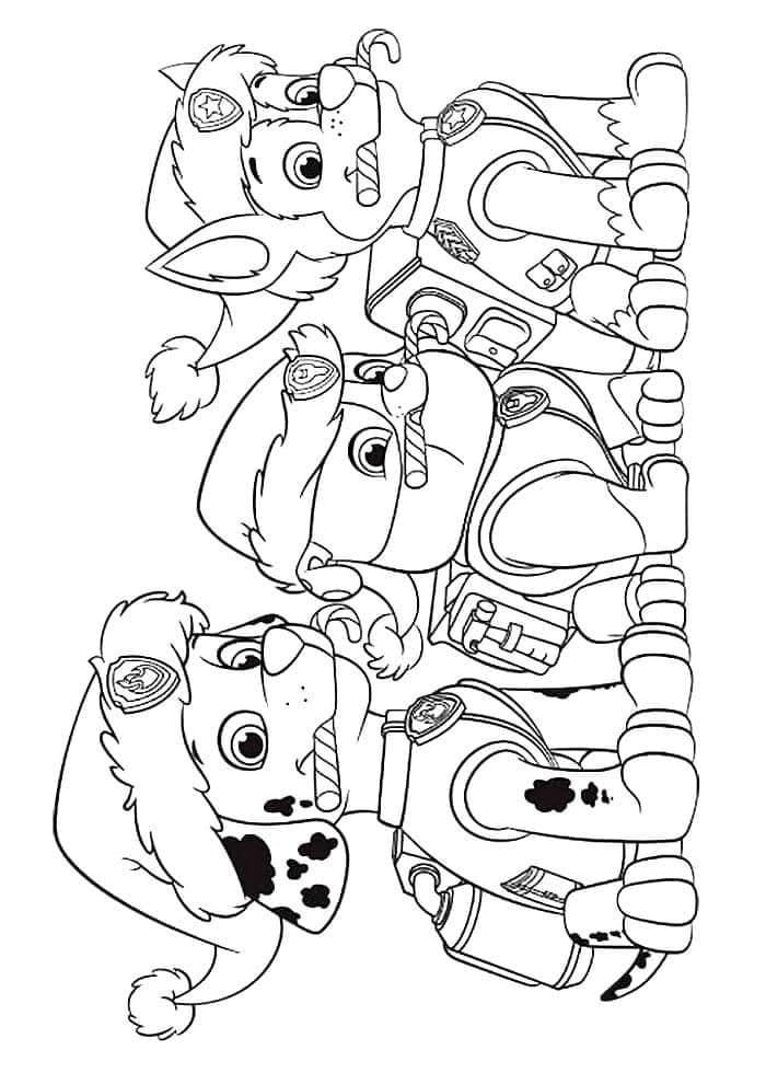 Dibujos de Rubble y sus amigos de Paw Patrol para colorear con temática de Navidad