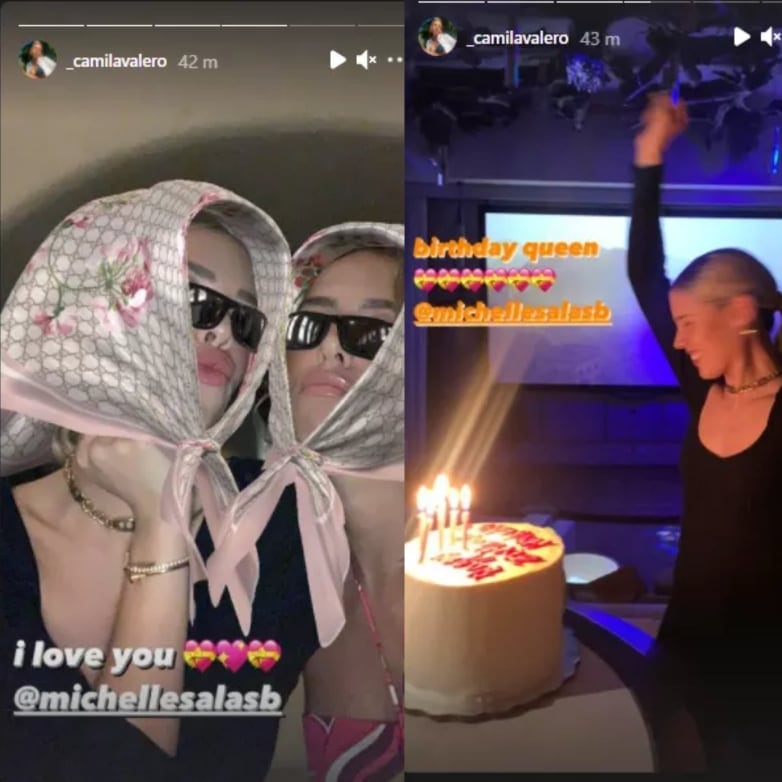 Stories de Camila Valero en al cumpleaños 32 de Michelle Salas.