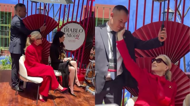 Meryl Streep da beso de agradecimiento a trabajador que la protegió del sol en CDMX