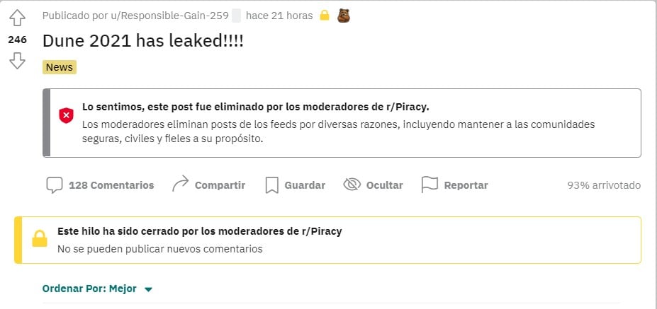 Filtración de Dune Filme en Reddit