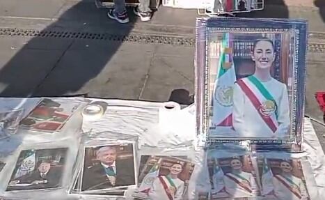 Venden copia del retrato oficial de Claudia Sheinbaum a mil 500 pesos.