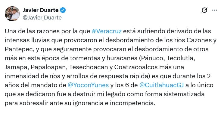 Javier Duarte ya tiene culpables de las inundaciones de Veracruz