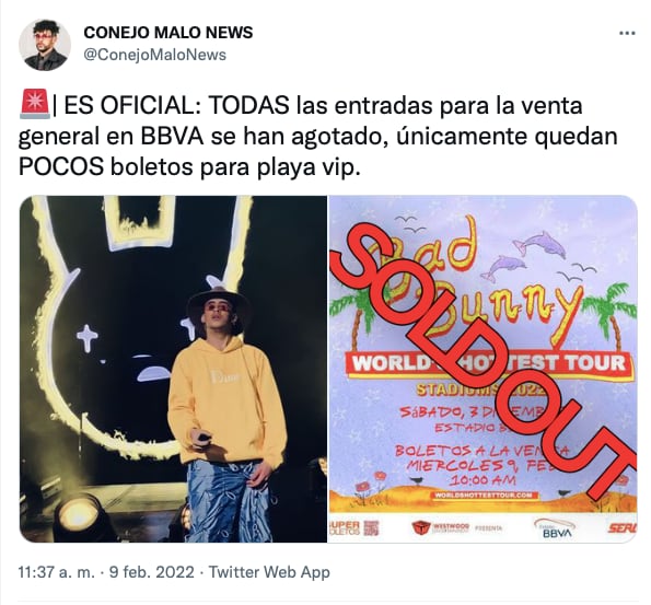 ¿Querías ver a Bad Bunny en Monterrey? Ya se agotaron los boletos
