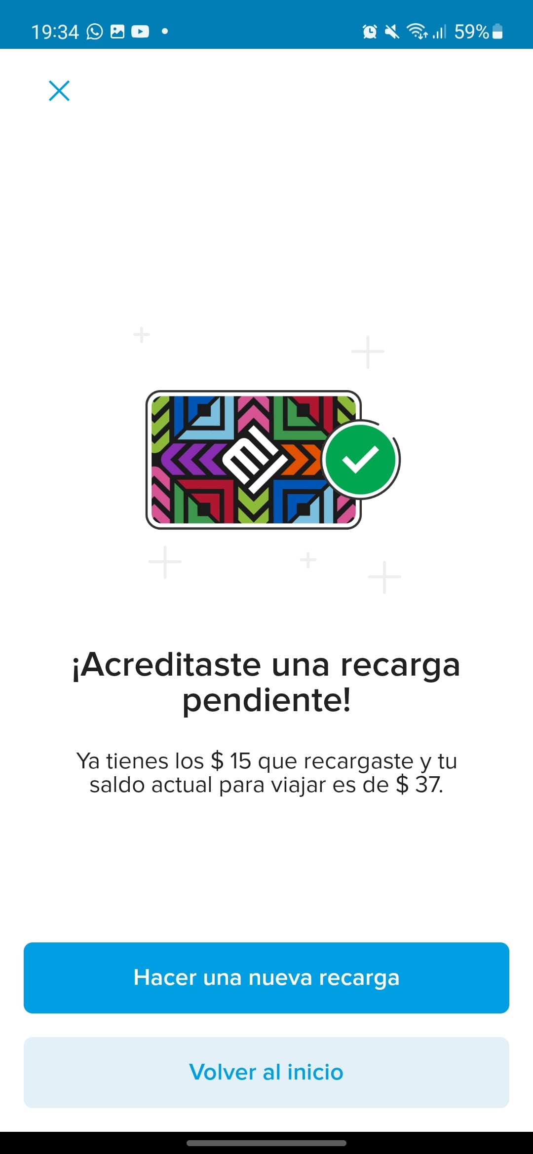 Paso final para finalizar la recarga de saldo de tarjeta de Metro y Metrobus