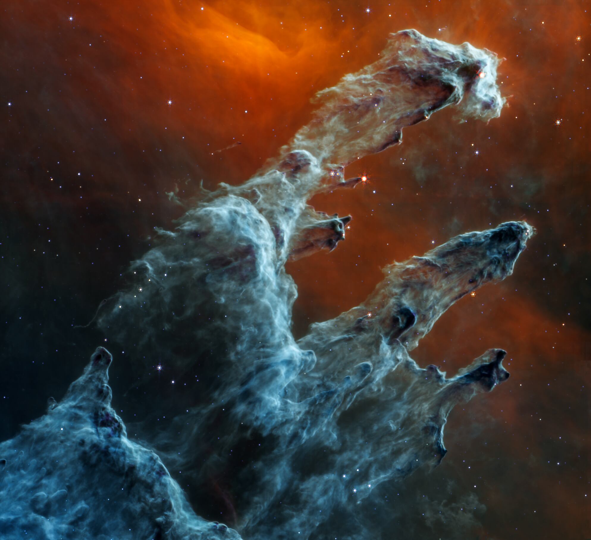 Pilares de la Creación, fotografiados por el telescopio James Webb