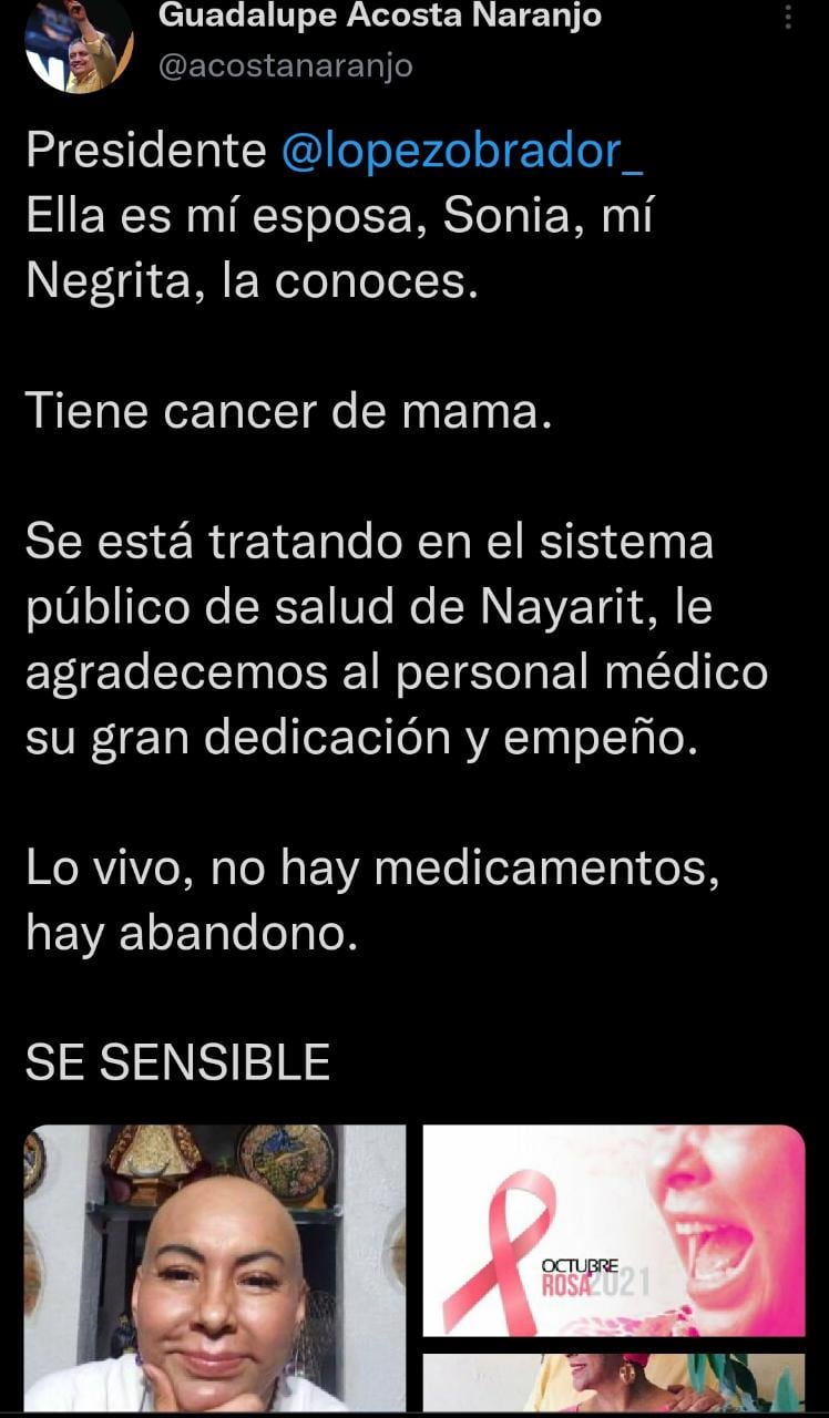 Guadalupe Acosta Naranjo pide al presidente AMLO ser sensible