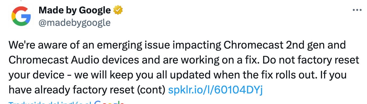 Google Chromecast se cayó a nivel mundial