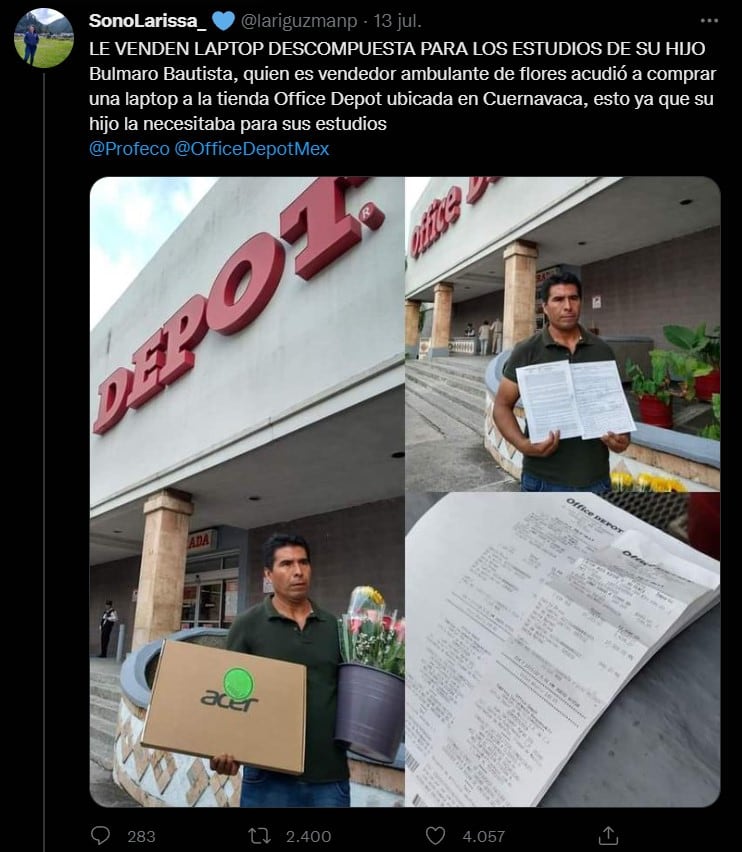 Ahorró para comprarle una computadora a su hijo; Office Depot se la vende descompuesta