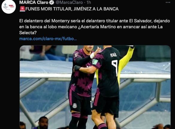 Funes Mori será titular en lugar de Raúl Jiménez vs El Salvador