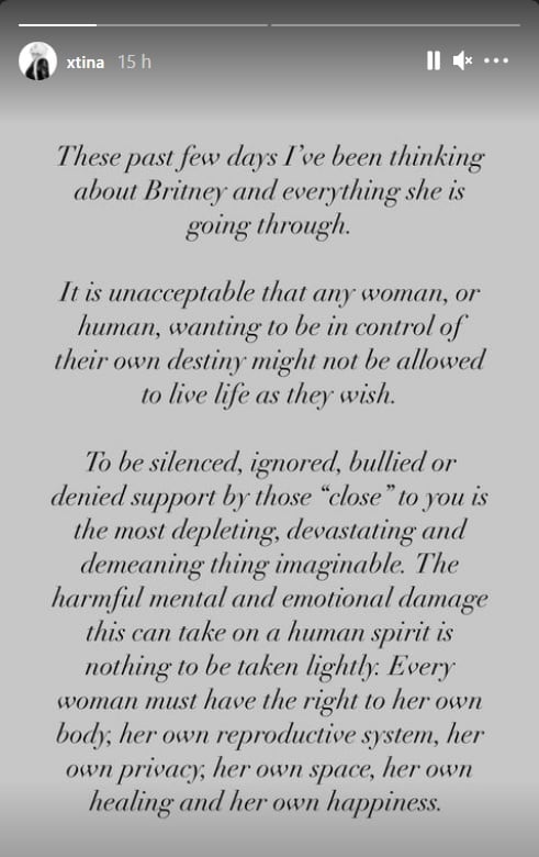 Christina Aguilera mensaje de apoyo a Britney Spears