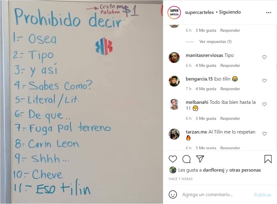 Anuncio que prohíbe pronunciar algunas frases y palabras