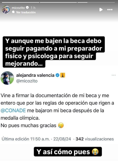 Alejandra Valencia denuncia reducción en su beca