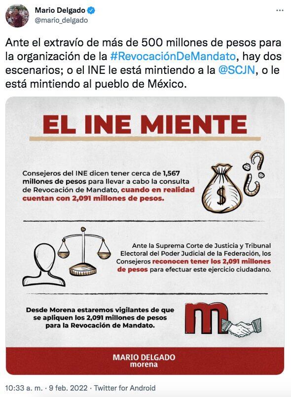 Tuit de Mario Delgado