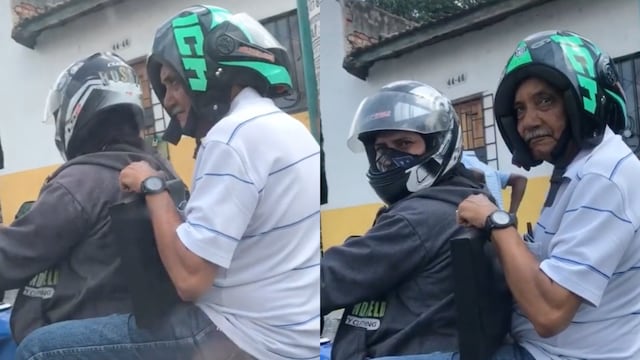 Hombre usa mal casco para moto