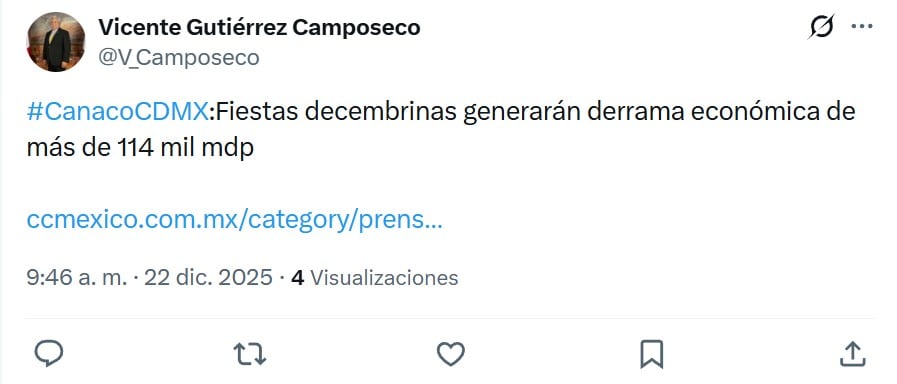 Canaco calcula que cena navideña costará 6 mil pesos