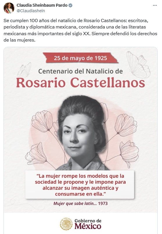 Claudia Sheinbaum conmemora el Centenario del natalicio de Rosario Castellanos