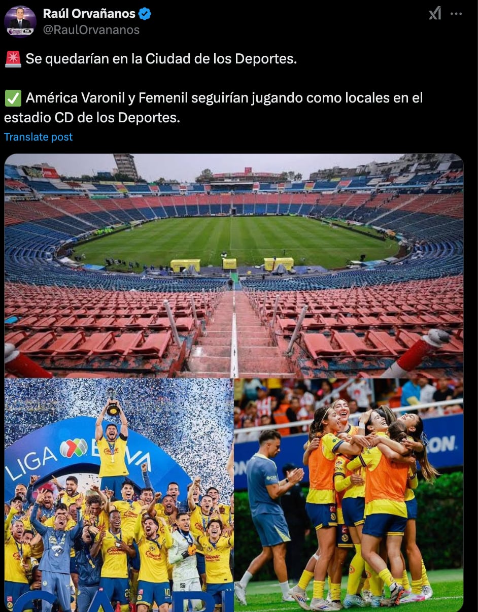 El Club América jugará en el Estadio Ciudad de los Deportes para el Clausura 2025