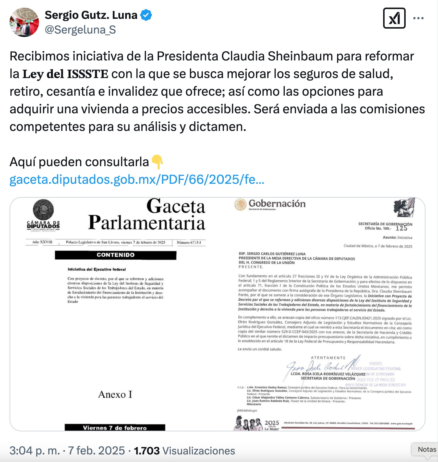 Cámara de Diputados recibe iniciativa