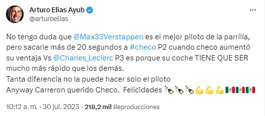 Tuit de Arturo Elías Ayub