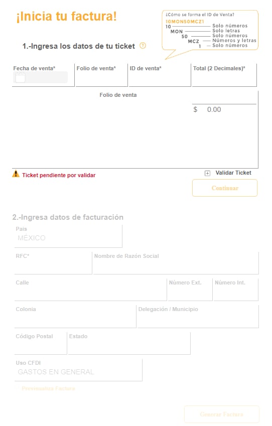 Oxxo: Formulario para facturación