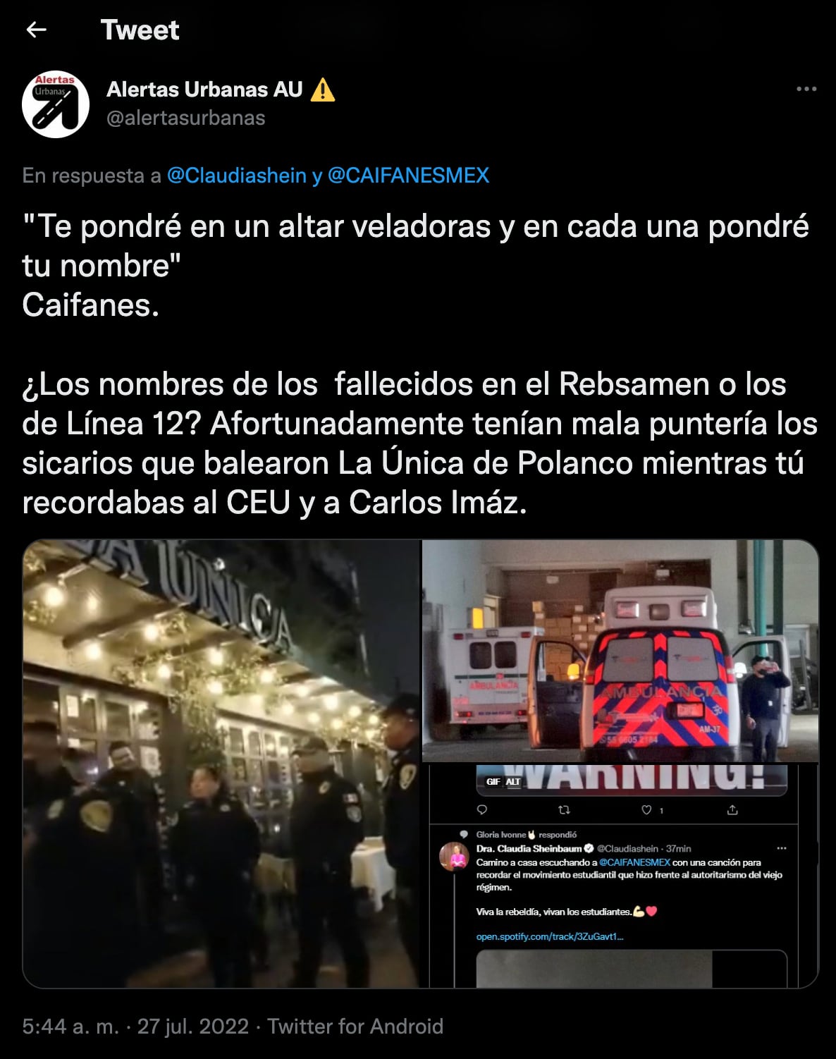 Claudia Sheinbaum es criticada por compartir canción de Caifanes
