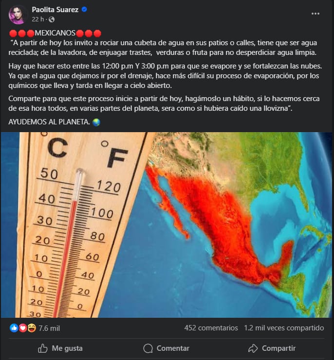 Paolita Suárez pide tirar el agua para crear nubes.